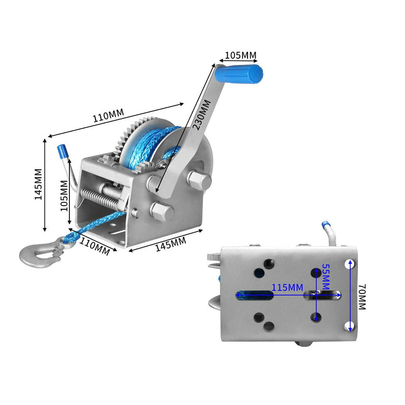 Manan Hand Winch 2000KG /4410LB 3 Speed Manual Car 4WD Boat Marine Trailer 8M