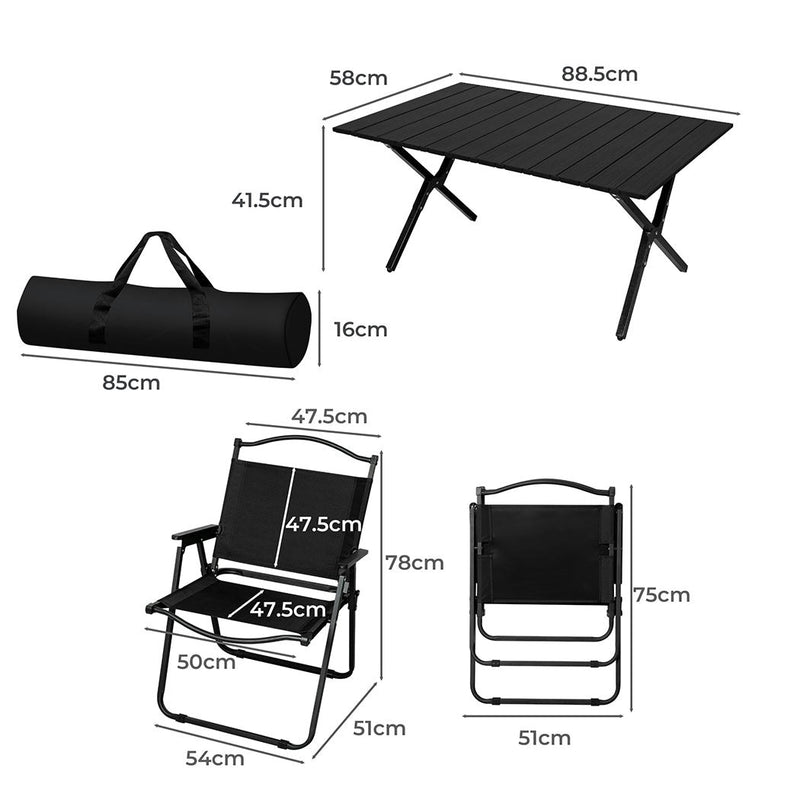 Levede Folding Camping Table Chair Set Portable Picnic Outdoor Egg Roll BBQ Desk