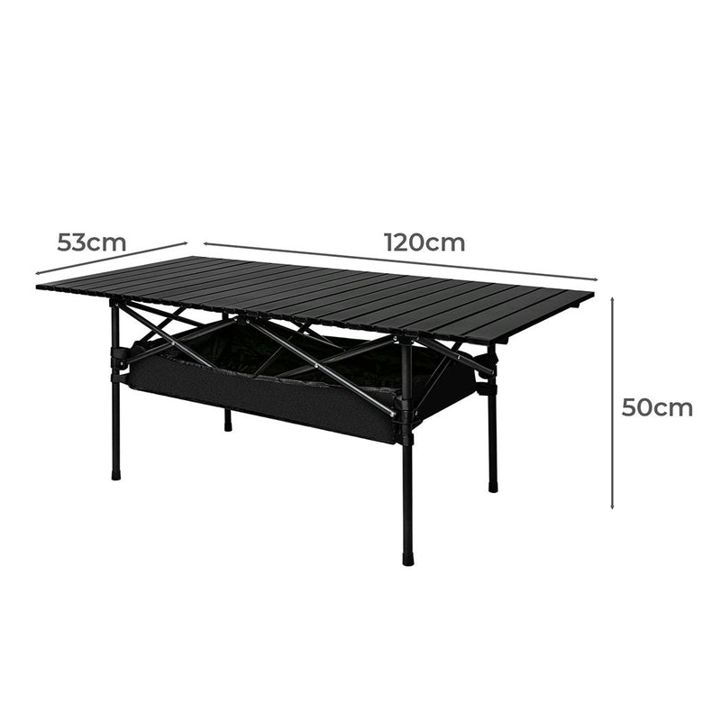 Levede Folding Camping Table Portable Picnic Outdoor BBQ Desk Egg Roll Black