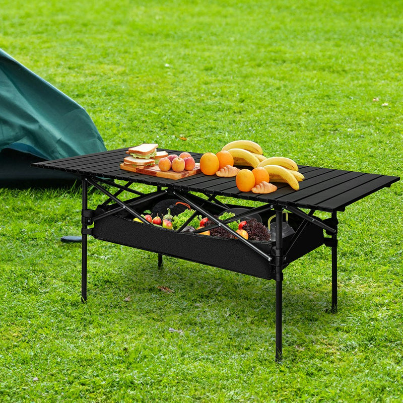 Levede Folding Camping Table Portable Picnic Outdoor BBQ Desk Egg Roll Black