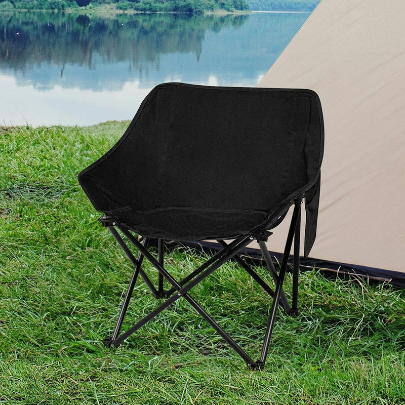 Levede Folding Camping Moon Chair Lightweight Outdoor Chairs Portable Seat Black