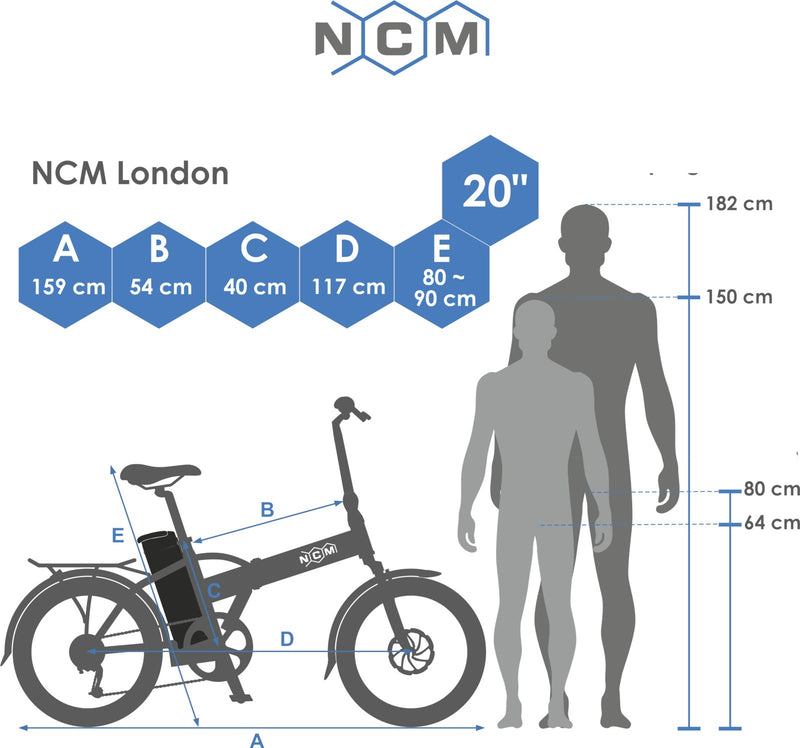 NCM London Folding E-Bike, 250W-350W, 36V 15Ah 540Wh Battery