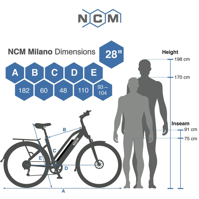 NCM Milano Plus Trekking E-Bike, City-Bike, 250W-500W, 48V 16Ah 768Wh Battery