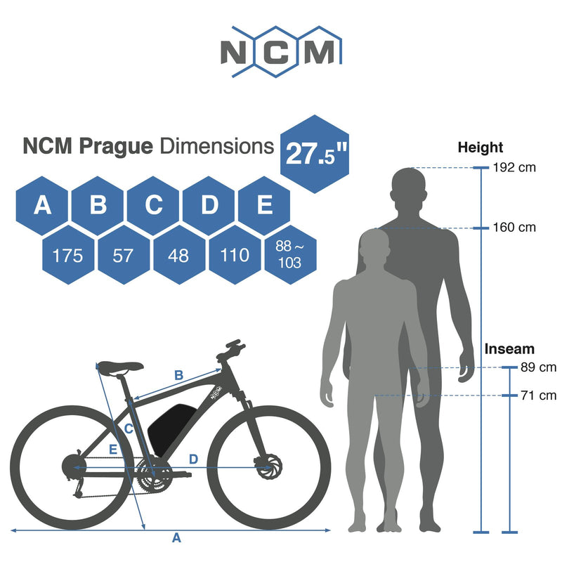 NCM Prague Electric Mountain Bike, E-Bike, E-MTB, 250W-500W, 36V 13Ah 468Wh Battery