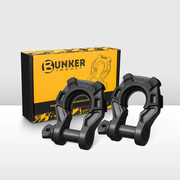 Bunker Indust Pair Bow Shackle 4.75Ton Rated 3/4” D-Ring Black with Isolator