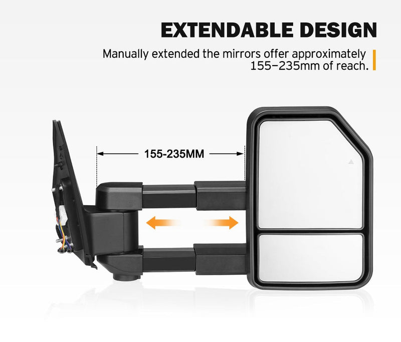 SAN HIMA Extendable Towing Mirrors for Toyota Landcruiser 200 Series 2007 to 2021