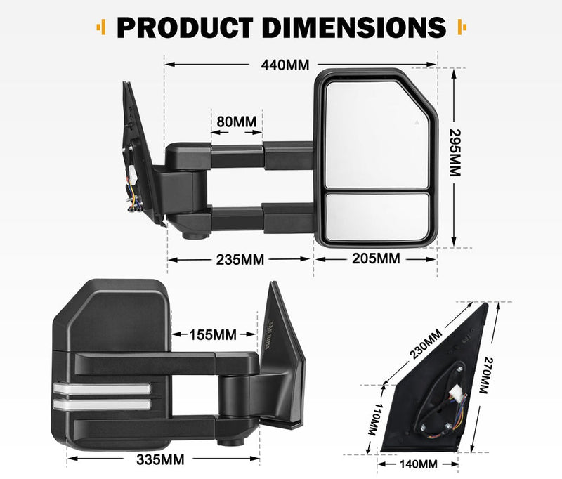 SAN HIMA Extendable Towing Mirrors for Toyota Landcruiser 200 Series 2007 to 2021