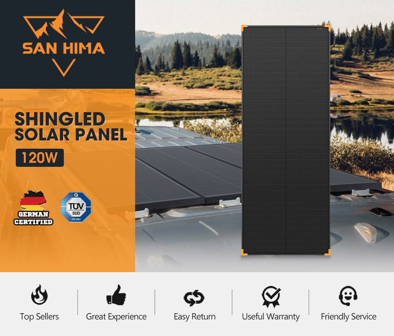 San Hima 120W Solar Panel Kit Mono Shingled Fixed Power Camping Caravan