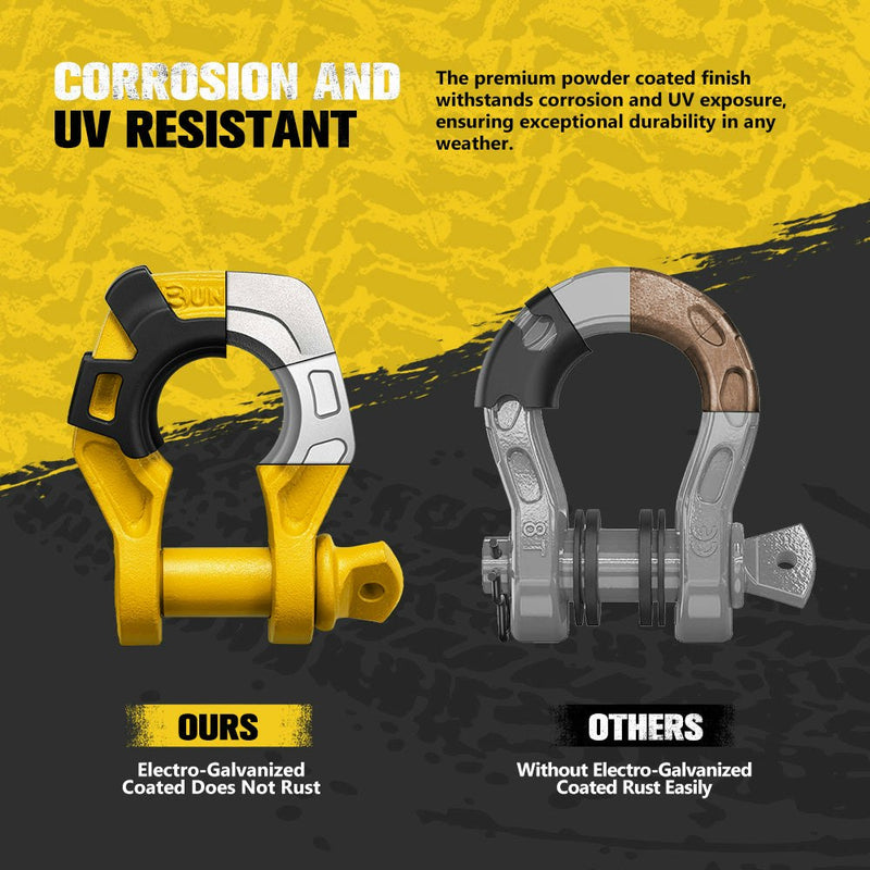 Bunker Indust Pair Bow Shackle 4.75Ton Rated 3/4” D-Ring Yellow with Isolator