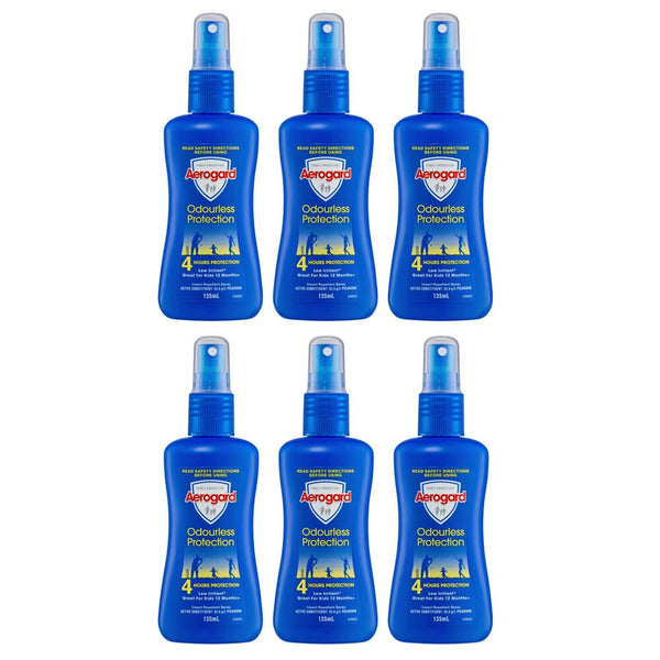6x Aerogard 135ml Odourless Adult/Kids Insect Repellant Spray Pump 4h Protection
