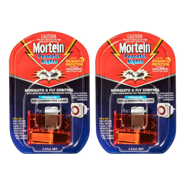 2x Mortein 2.75ml Mosquito & Fly Plug In Odourless Refill f/Zapper/Killer Device