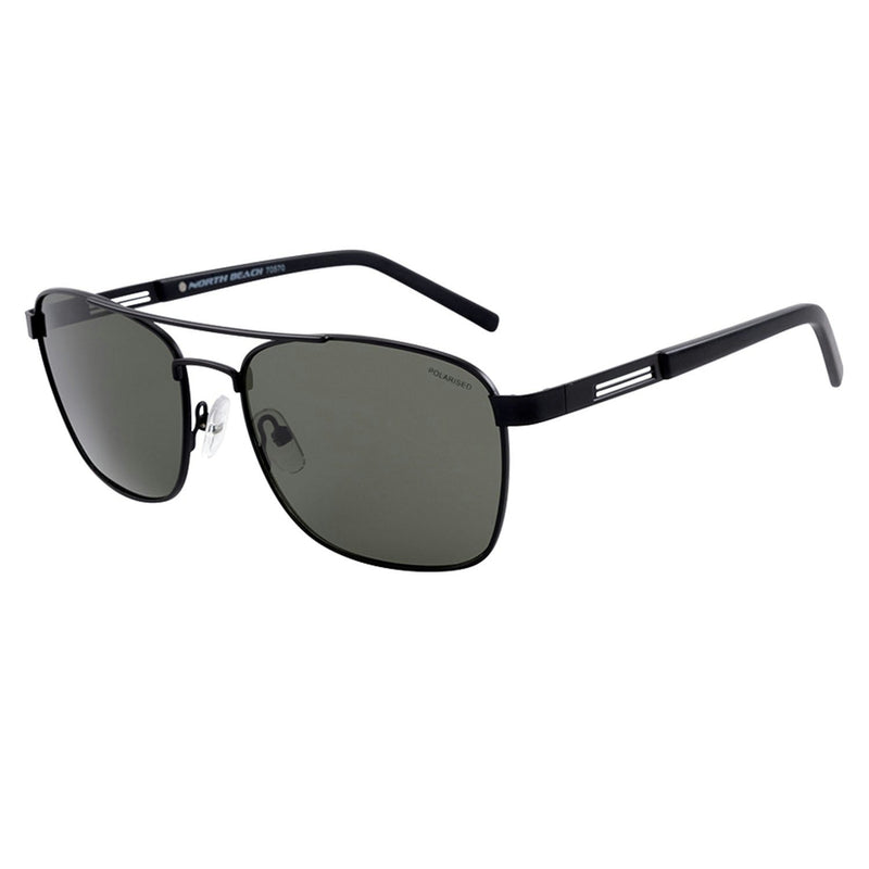 North Beach Anago Matte Black/Green Polarised Unisex Pilot Sunglasses 70570