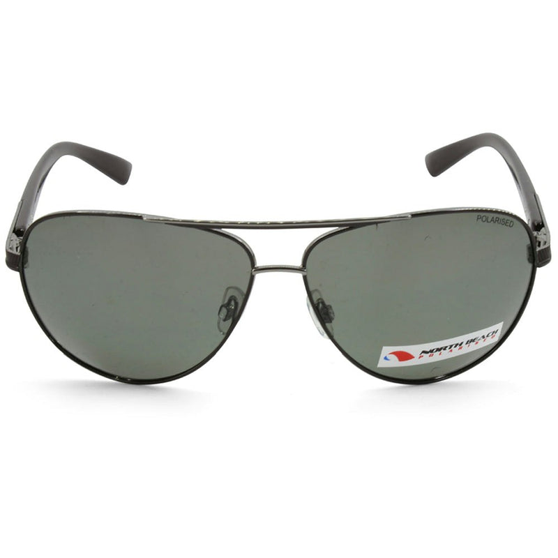 North Beach Burbot Shiny Gunmetal/Green Polarised Men's Pilot Sunglasses 70371
