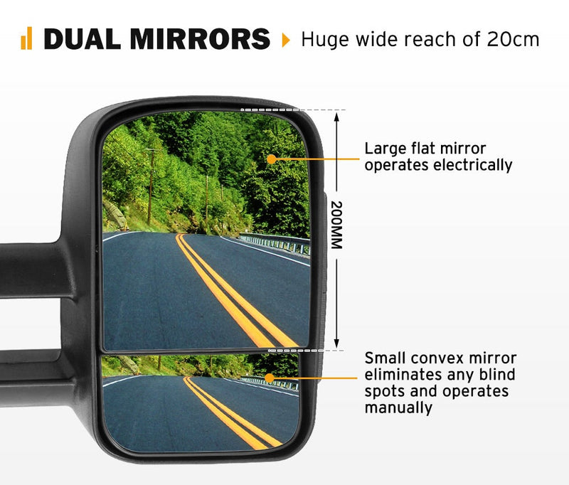 Pair Extendable Towing Mirrors for Toyota Prado 150 Series 2009 - 2019