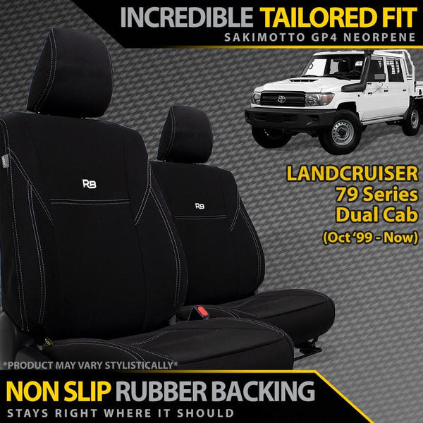 Razorback 4x4 GP4 Standard Neoprene 2x Front Seat Covers suitable for a Toyota Landcruiser 79 Series Dual