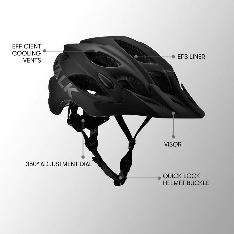 VALK Mountain Bike Helmet Large 58-61cm MTB Bicycle Cycling Safety Accessories - Black