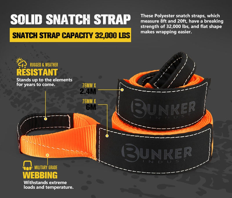 BUNKER INDUST 4WD Complete Recovery Kit Off Road Snatch Strap Dampener 9PCS 4x4