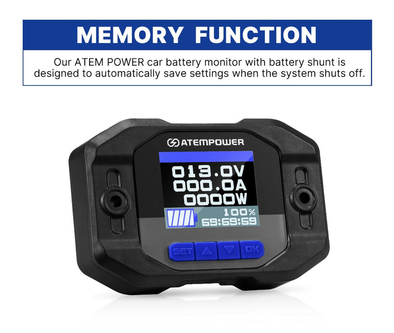 Atem Power Battery Monitor With Shunt High Low Voltage 500A Wire 12V Battery