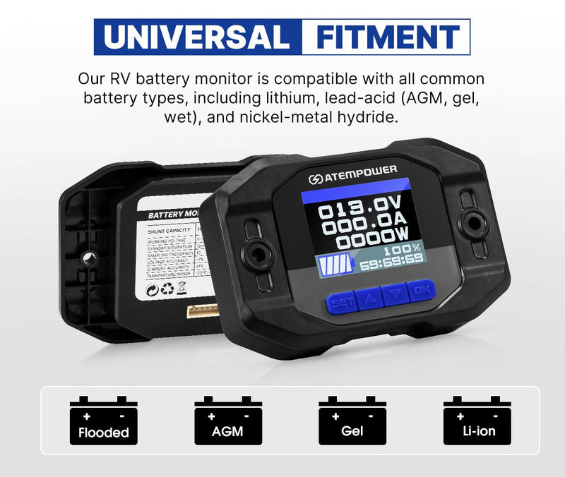 Atem Power Battery Monitor With Shunt High Low Voltage 500A Wire 12V Battery