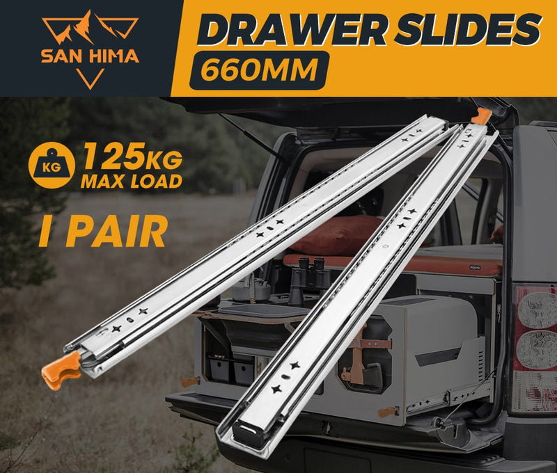 125KG Pair Locking Drawer Slides 660mm Runners Trailer Draw Full Extension 4WD