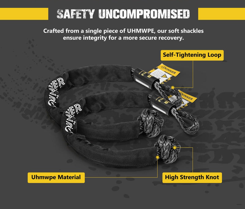 Bunker Indust 9M Kinetic Recovery Rope 15,422kg Snatch Strap Soft Shackle