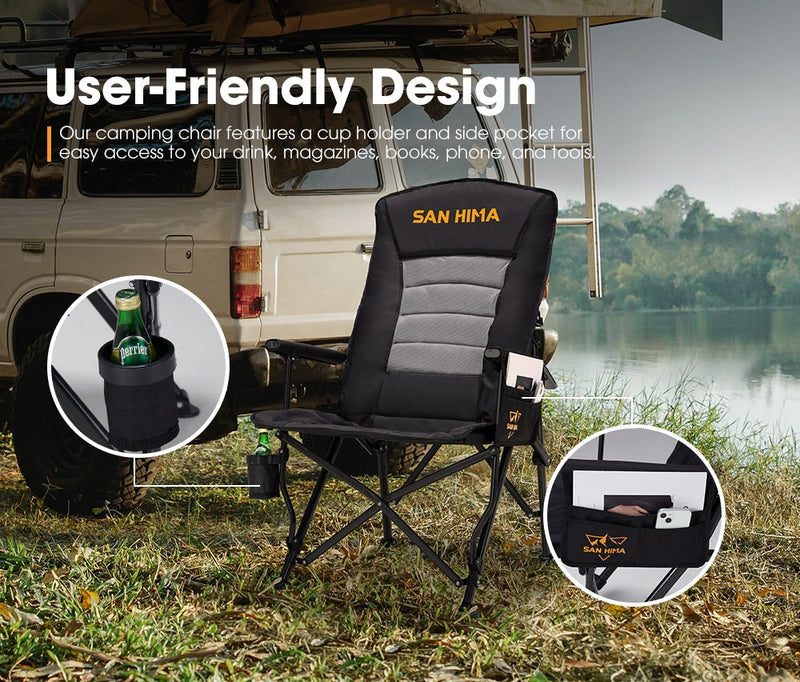 San Hima Luxury Folding Camping Chair Portable Outdoor Thick Padding With Storage Bag