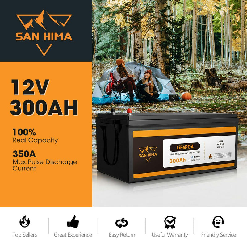 San Hima 12V 300Ah Lithium Iron Phosphate Battery LiFePO4 w/ Built-in BMS Bluetooth