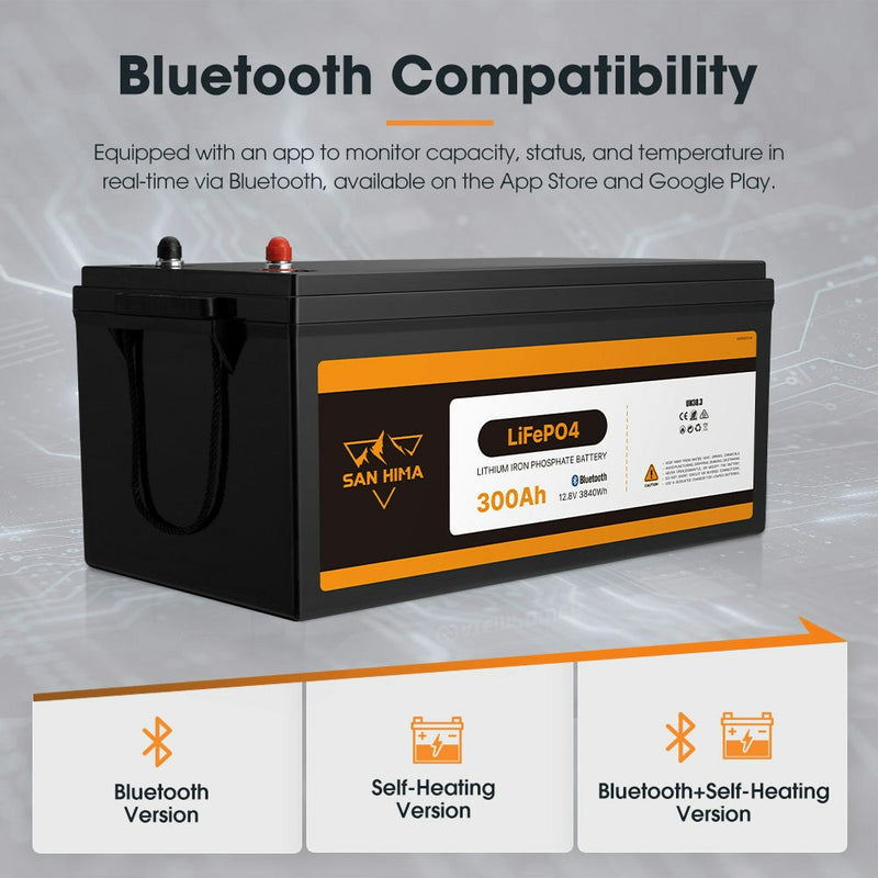 San Hima 12V 300Ah Lithium Iron Phosphate Battery LiFePO4 w/ Built-in BMS Bluetooth