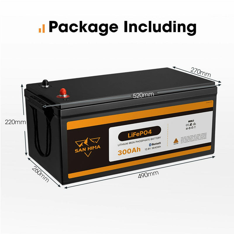 San Hima 12V 300Ah Lithium Iron Phosphate Battery LiFePO4 w/ Built-in BMS Bluetooth