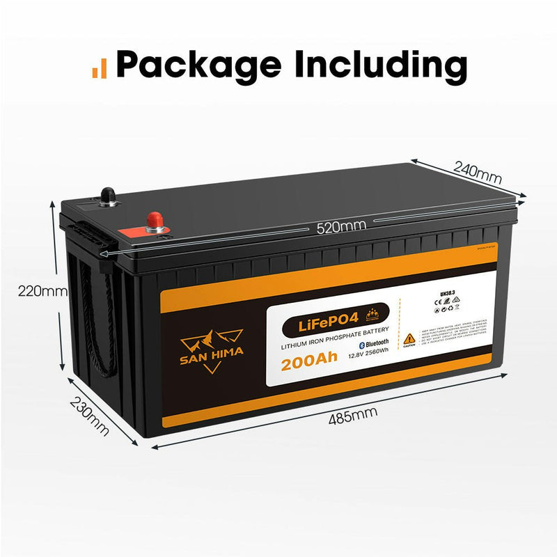 San Hima 12V 200Ah Lithium Iron Phosphate Battery LiFePO4 w/ Self-heating Function & Bluetooth