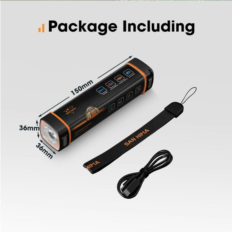 San Hima LED Torch Light Power Bank Lithium Flashlight USB Rechargeable