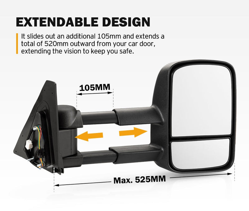 San Hima Pair Extendable Towing Mirrors Fit Mitsubishi Pajero 2001-2015