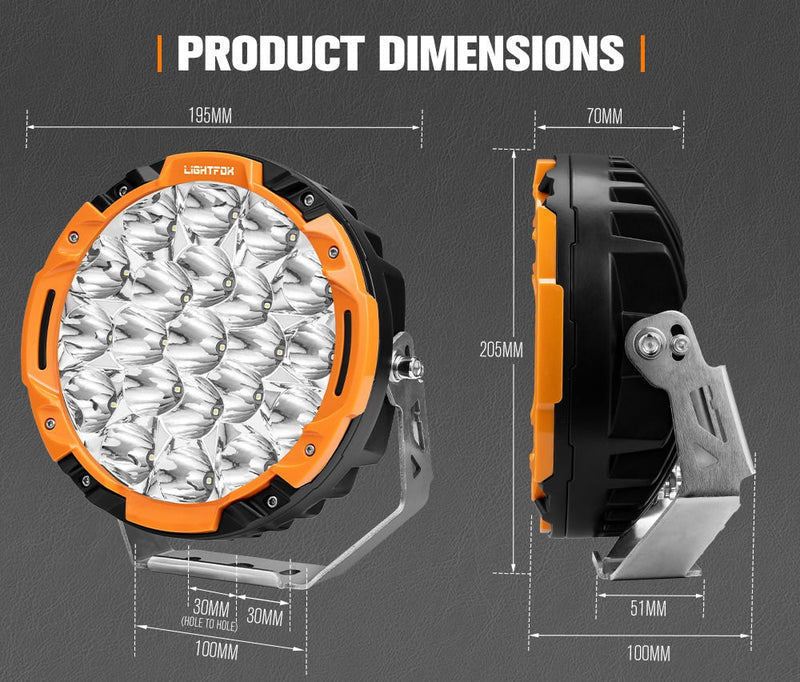 LIGHTFOX 7 inch Osram LED Driving Lights 1Lux @ 1,680m 13,600Lumens