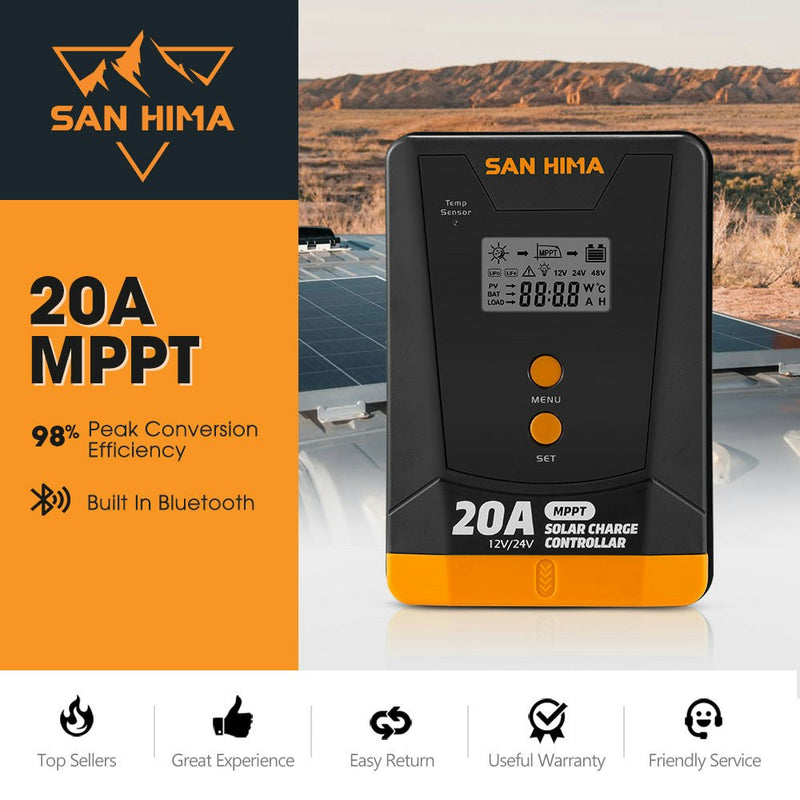 San Hima 20A MPPT Solar Charge Controller 12V 24V With Bluetooth LCD Display