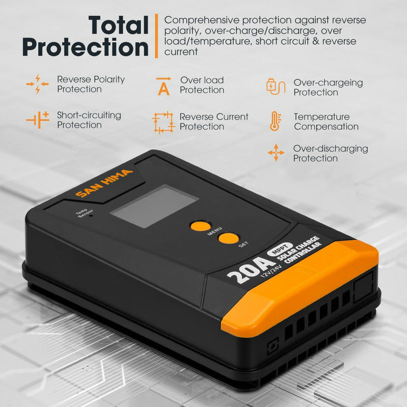 San Hima 20A MPPT Solar Charge Controller 12V 24V With Bluetooth LCD Display