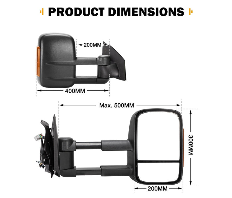 San Hima Extendable Towing Mirrors for Mazda BT-50 2012 to Mid-Year 2020 Black