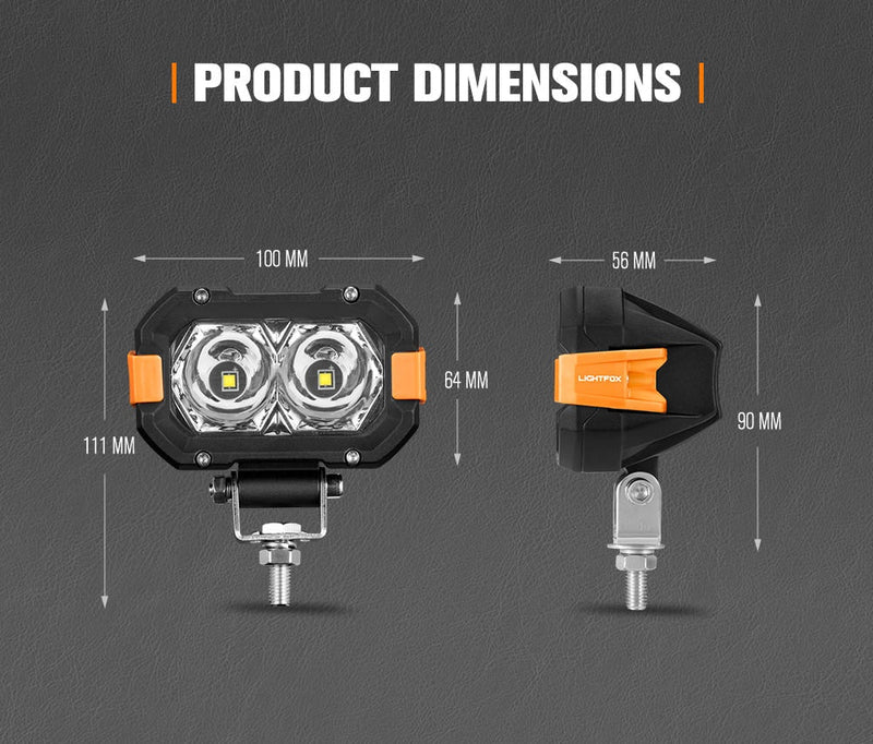 Pair 4inch Osram LED Work Lights 1Lux @ 393m 4,600Lumens