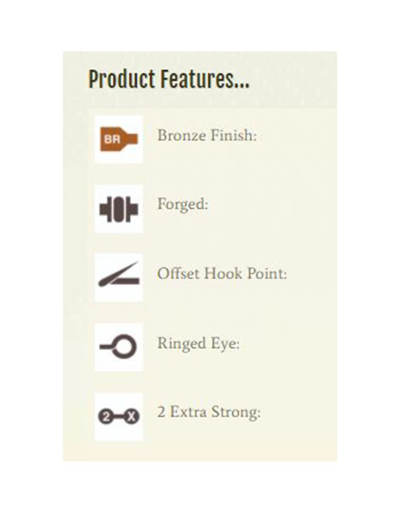 1 Box of Mustad 542 Bronze French Viking 2x Strong Fishing Hooks