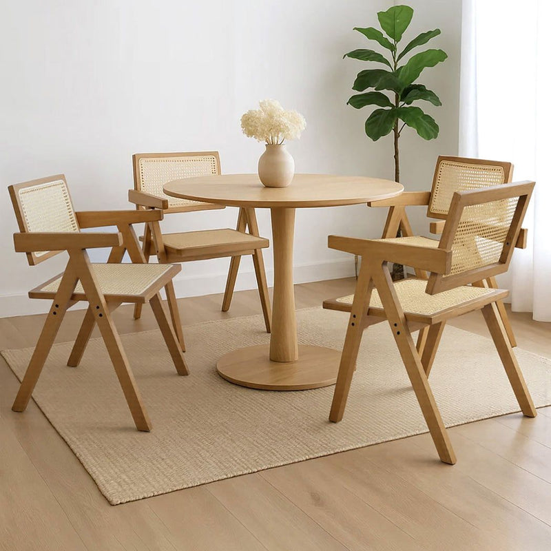 Levede 4x Dining Chair Solid Wood Rattan Armchair Wicker Accent Lounge Chairs