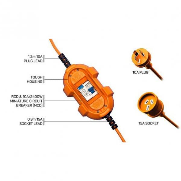 Ampfibian Mini 15AMP to 10AMP Power Adapter with RCD w/overload
