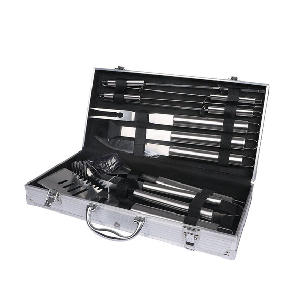Moyasu 10PCS BBQ Tool Set Stainless Steel Steel Case Grill Fork Knife Tong Brush