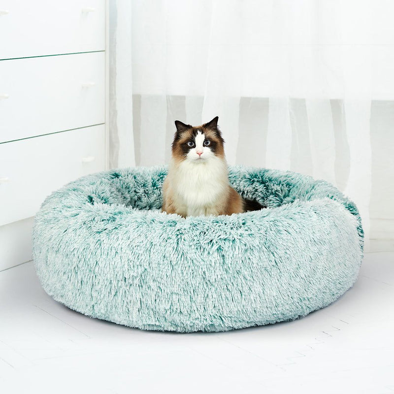 Pawz Pet Bed Cat Dog Donut Nest Calming Mat Soft Plush Kennel Teal L