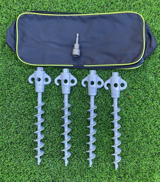 Screw in Aluminum Ground Pegs 295mm Long x 4 Includes 19mm Drill Adapter & Bag by Secura-Pegs®
