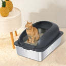 Pawz Stainless-Steel Cat Litter Box Large Semi-Enclosed Pet Toilet Easy Cleaning