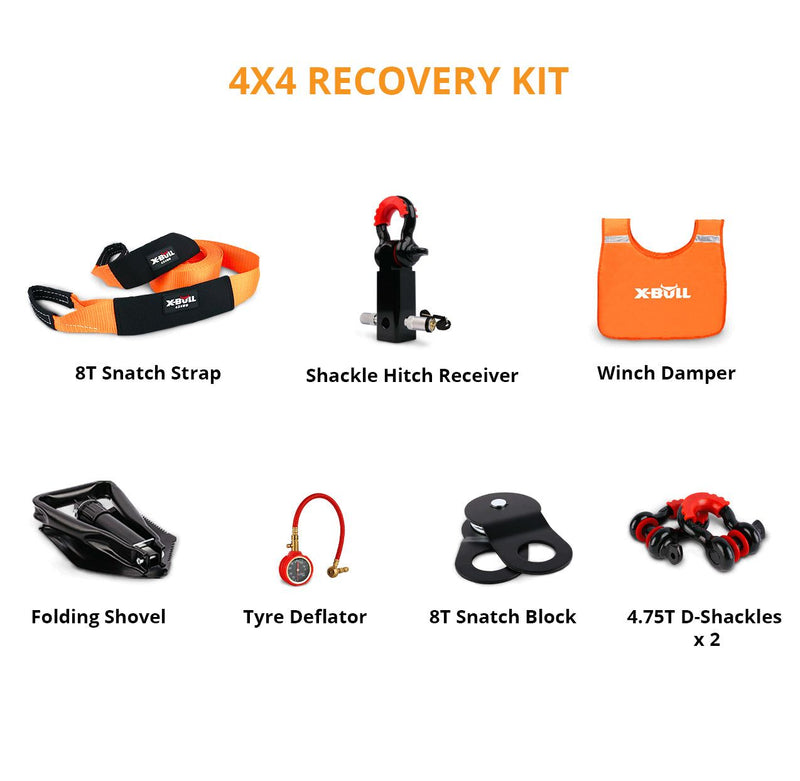 X-BULL Winch Recovery Kit 11PCS 4WD 4x4 Pack Off Road Snatch Strap Essential