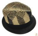 3 Tone Lattice Weave Paper Straw Trilby Hat - M 57cm (Fedora Trim Summer Sun Cap)