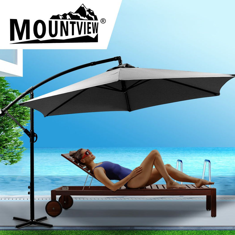 Mountview 3m Outdoor Umbrella Cantilever Cover Garden Patio Beach Umbrellas Grey