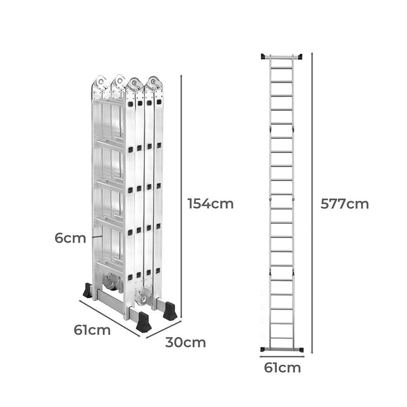 Traderight Multi Purpose Ladder Aluminium Folding Platform Extension Step 5.7m