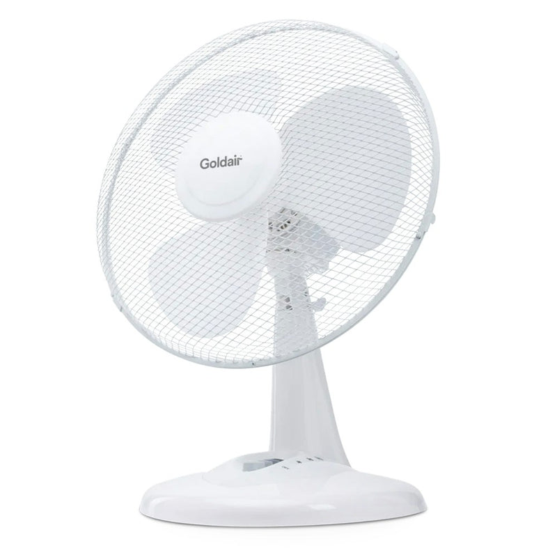 Goldair 3-Speed 40W Oscillating 30cm Desk Cooling Fan Tilt Adjustable White