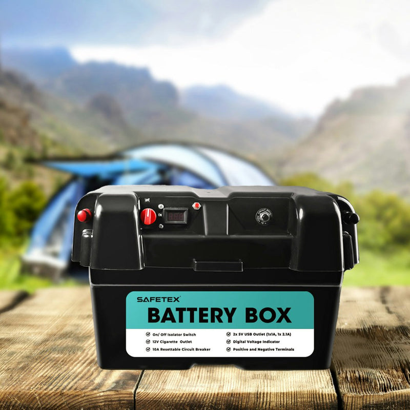 12V 170Ah AGM Battery Deep Cycle with Battery Box Dual USB Caravan Camping Solar